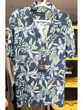 NWT Tailored Athlete Men's Blue Multi Tropical Floral Dress Shirt Button Down S